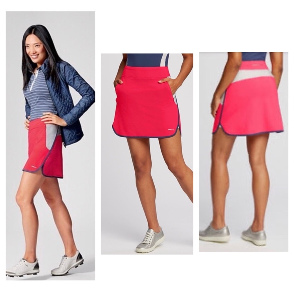 Annika Colorblock Pull On Golf Skort XS Lava and Heather White Pockets‎